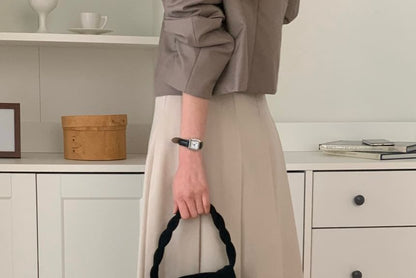 High-Rise Accordion Pleated Midi A-Line Skirt