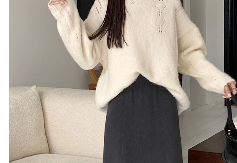 Knit Midi Skirt with High-Waist and Smooth Texture