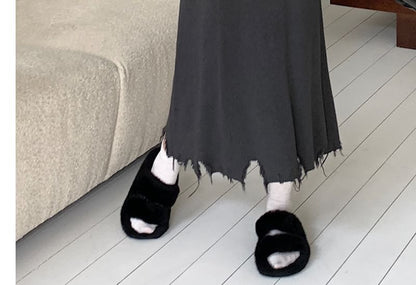 Knit Midi Skirt with High-Waist and Smooth Texture