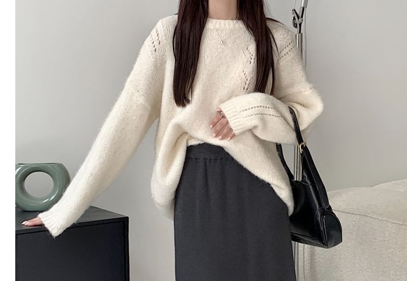 Knit Midi Skirt with High-Waist and Smooth Texture