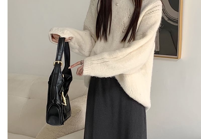Knit Midi Skirt with High-Waist and Smooth Texture
