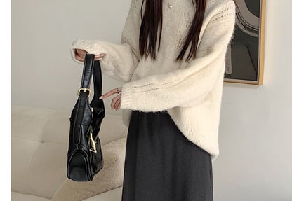 Knit Midi Skirt with High-Waist and Smooth Texture