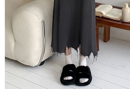 Knit Midi Skirt with High-Waist and Smooth Texture
