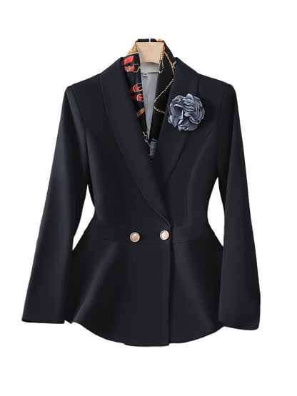 Double-Breasted Blazer, High-Rise Pencil Skirt, and Suit Trousers Set