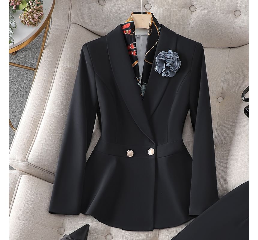 Double-Breasted Blazer, High-Rise Pencil Skirt, and Suit Trousers Set