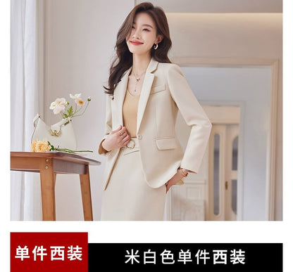 Single-Button Blazer with High-Rise Midi Pencil Skirt Set