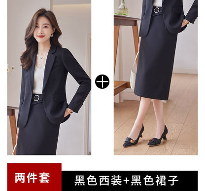 Single-Button Blazer with High-Rise Midi Pencil Skirt Set