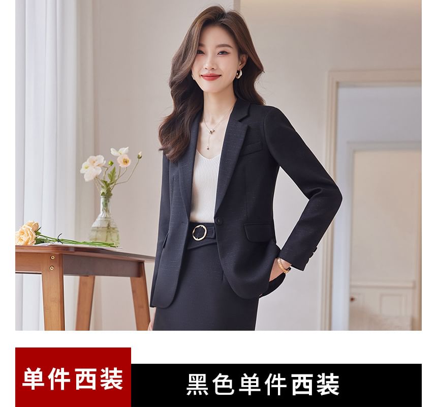 Single-Button Blazer with High-Rise Midi Pencil Skirt Set