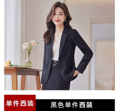 Single-Button Blazer with High-Rise Midi Pencil Skirt Set