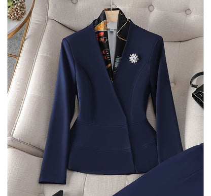 Elegant Peplum Blazer with High-Waist Pencil Skirt and Dress Pants Set