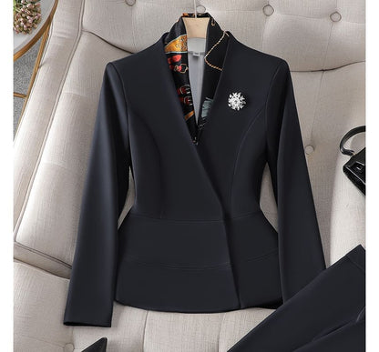 Elegant Peplum Blazer with High-Waist Pencil Skirt and Dress Pants Set
