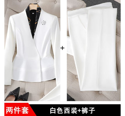 Elegant Peplum Blazer with High-Waist Pencil Skirt and Dress Pants Set