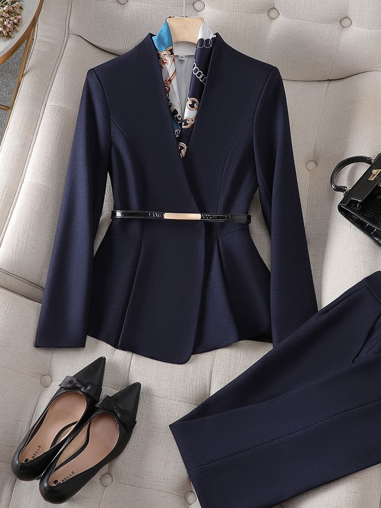 Peplum Blazer with High-Rise Pencil Skirt and Dress Pants Set
