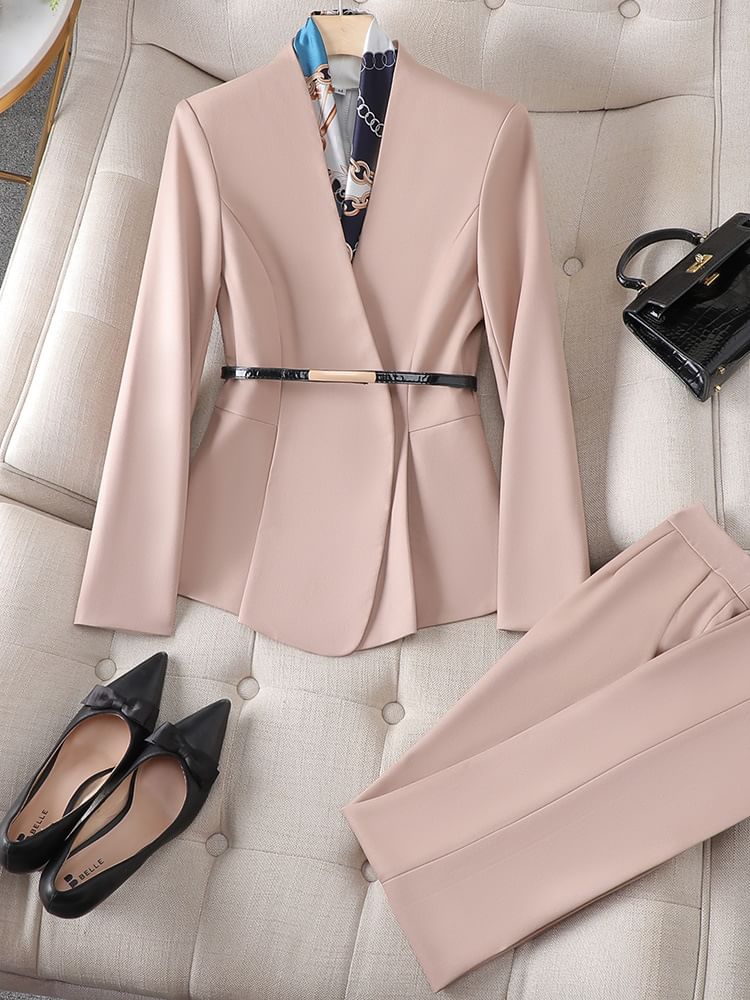 Peplum Blazer with High-Rise Pencil Skirt and Dress Pants Set