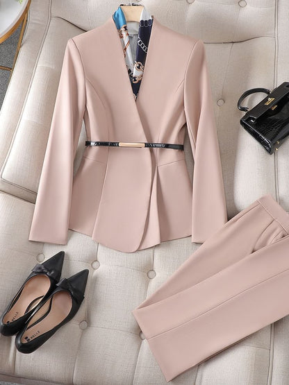 Peplum Blazer with High-Rise Pencil Skirt and Dress Pants Set