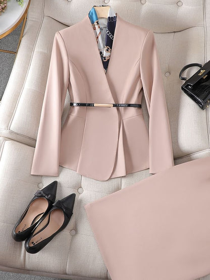 Peplum Blazer with High-Rise Pencil Skirt and Dress Pants Set