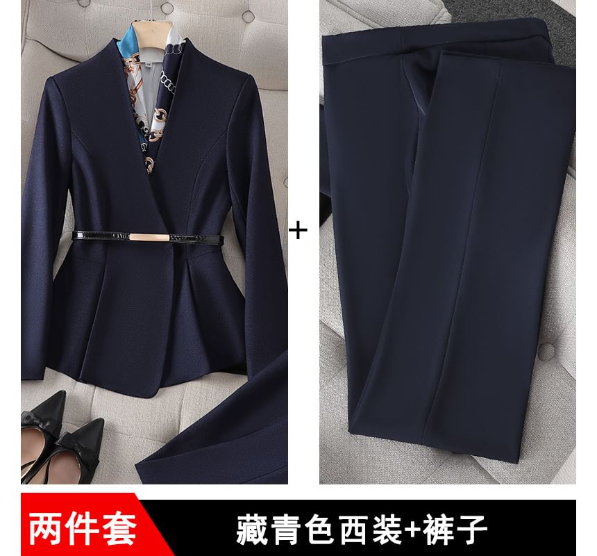Peplum Blazer with High-Rise Pencil Skirt and Dress Pants Set