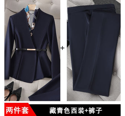 Peplum Blazer with High-Rise Pencil Skirt and Dress Pants Set