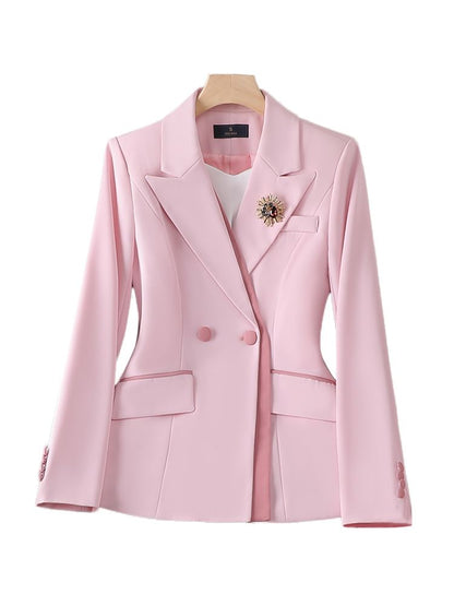 Peak Lapel Double-Breasted Blazer, High-Rise Pencil Skirt, and Slacks Set