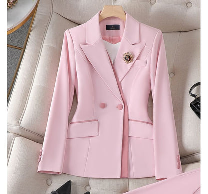 Peak Lapel Double-Breasted Blazer, High-Rise Pencil Skirt, and Slacks Set
