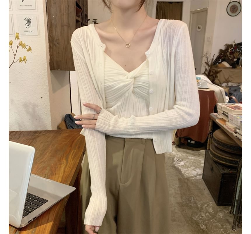 Twist Knit Camisole & Cardigan Set