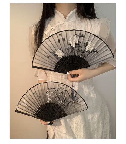 Foldable (Various Hand Designs) Floral Fan Fabric