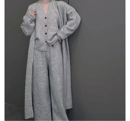 Midi Open Front Cardigan Vest & Wide Leg Pants Set