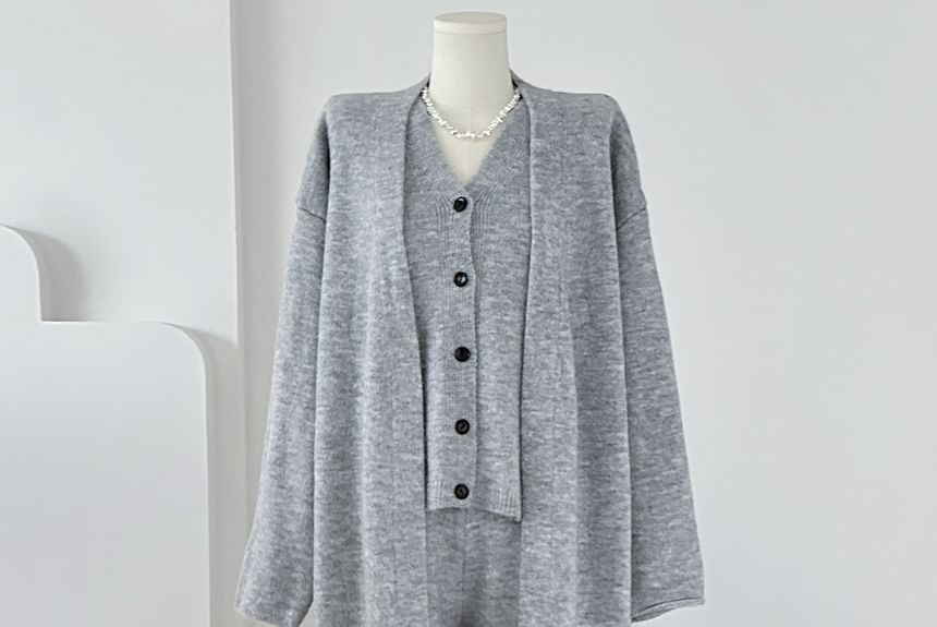Midi Open Front Cardigan Vest & Wide Leg Pants Set