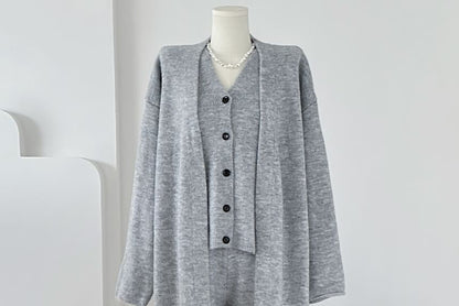 Midi Open Front Cardigan Vest & Wide Leg Pants Set