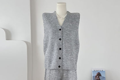 Midi Open Front Cardigan Vest & Wide Leg Pants Set