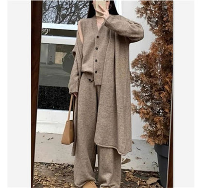 Midi Open Front Cardigan Vest & Wide Leg Pants Set