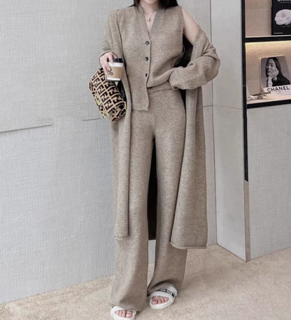 Midi Open Front Cardigan Vest & Wide Leg Pants Set