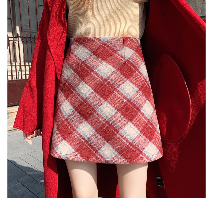 Argyle-Print Mini A-Line Skirt with High-Waist Style