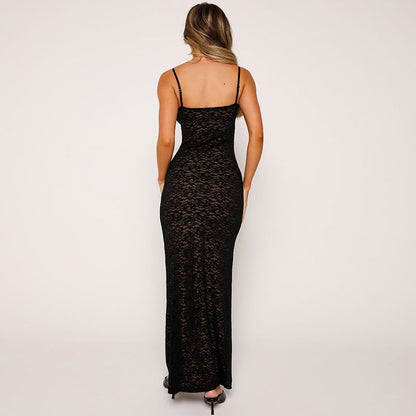 Thin Strap V-Neck Lace Maxi Sheath Dress