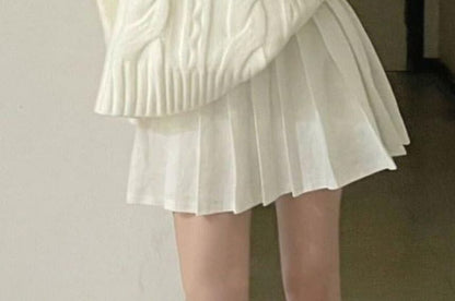 Chic V-Neck Sweater Vest, Crew Tee, and High-Waist Pleated Mini Skirt Set