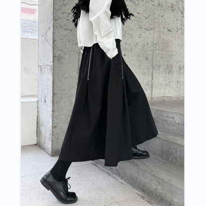 High-Waist Contrast Stitched Midi A-Line Skirt