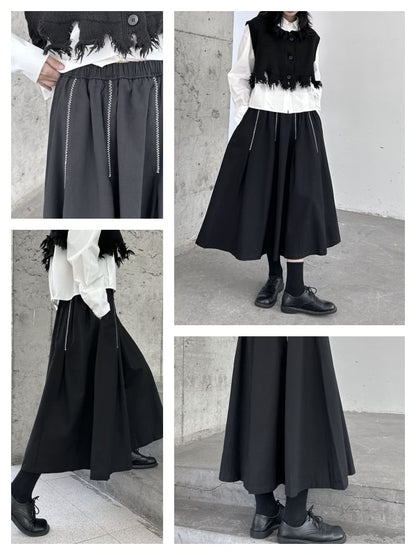 High-Waist Contrast Stitched Midi A-Line Skirt