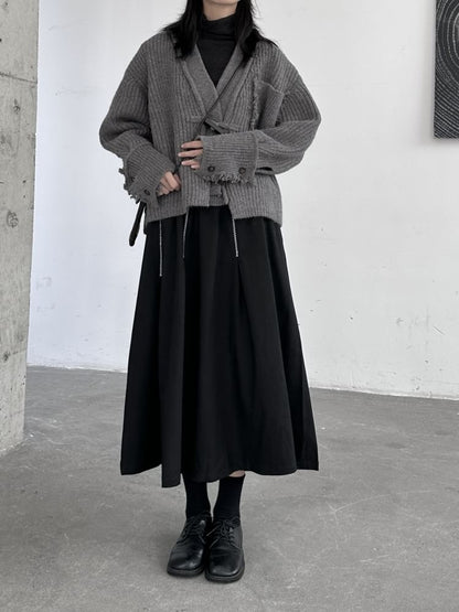 High-Waist Contrast Stitched Midi A-Line Skirt