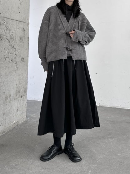 High-Waist Contrast Stitched Midi A-Line Skirt