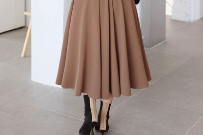 High-Waist Solid Midi A-Line Skirt with Clean Lines