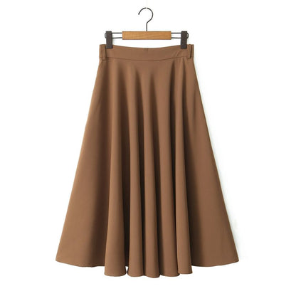 High-Waist Solid Midi A-Line Skirt with Clean Lines