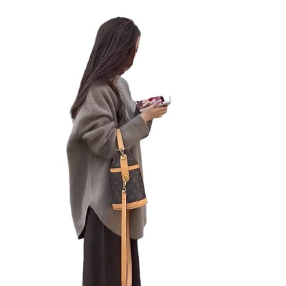 Maternity Long-Sleeve Crew Sweater, High-Rise Midi Skirt, and Strap Dress Set