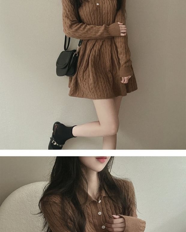 Cable Knit Polo Top and Mini A-Line Skirt Matching Set