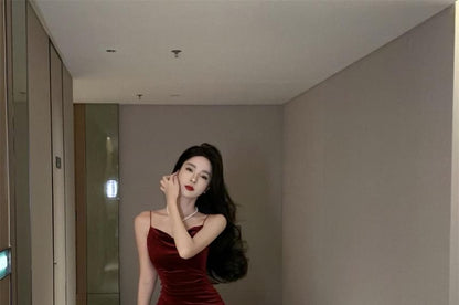 Cowl Neck Slit Mermaid Midi Dress