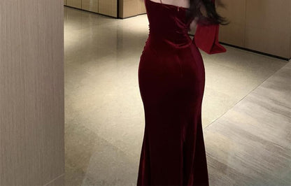 Cowl Neck Slit Mermaid Midi Dress