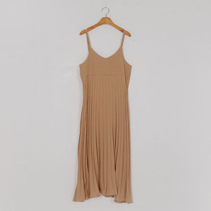Accordion Pleated V-Neck A-Line Maxi Dress