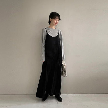 Accordion Pleated V-Neck A-Line Maxi Dress