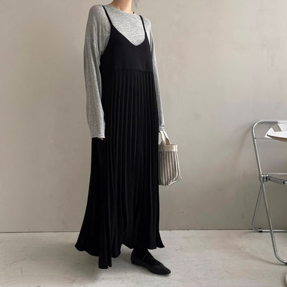 Accordion Pleated V-Neck A-Line Maxi Dress