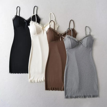 V-Neck Lace-Trim Mini Bodycon Dress