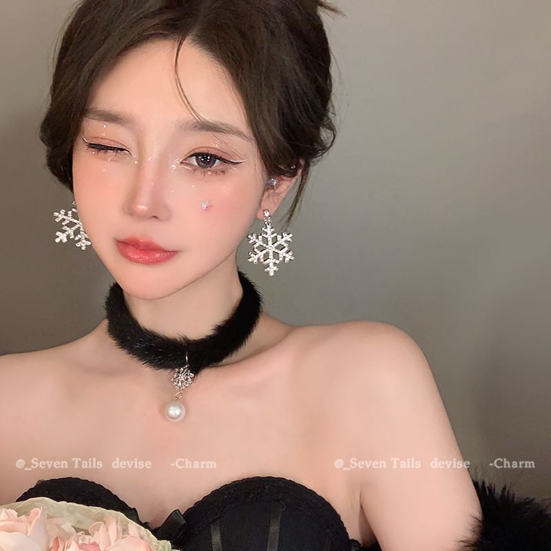 Tree Earring Chandelier Fluffy Choker / Drop Christmas Set Bracelet Snowflake